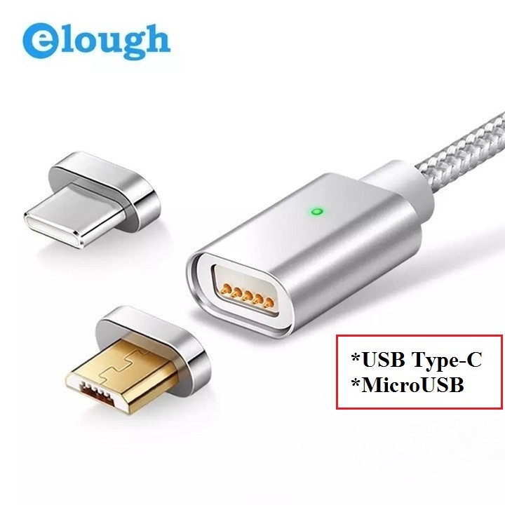 Cáp Sạc Hít Nam Châm 2.4A Elough E04 2in1 MicroUSB Và Type C Chính Hãng