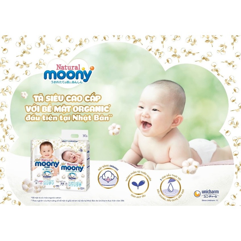 ⚡𝐂𝐇𝐈́𝐍𝐇 𝐇𝐀̃𝐍𝐆⚡ Bỉm/tã dán MOONY NATURAL Cao cấp TỪ BÔNG HỮU CƠ Nội Địa Nhật NB63/S58/M48