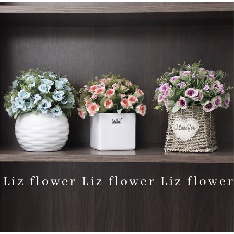 Hoa Giả, Chùm Hoa Hồng Nhí Giả Lụa trang trí nhà cửa Lizflower [B6-D2]