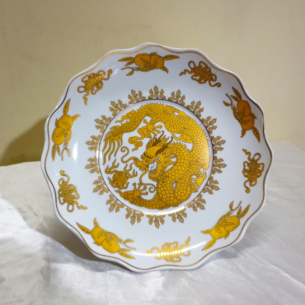 Bộ Đồ Thờ Cúng - Set Đồ Thờ Phụng Sứ Trắng hình rồng  Vàng In Nổi Cao Cấp