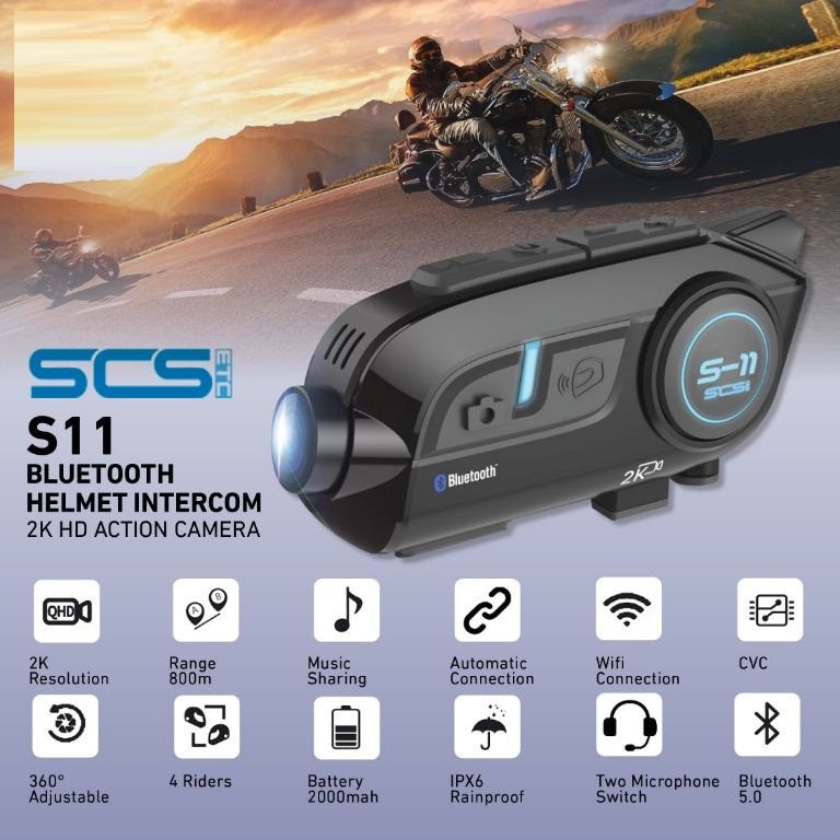 Tai nghe bluetooth SCS S11 Tích hợp CAMERA HÀNH TRÌNH 2K ( dùng cho mũ bảo hiểm )