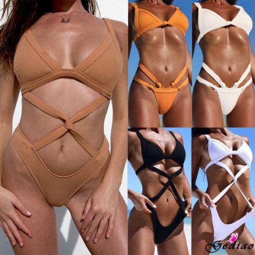 Set đồ tắm trơn màu phong cách quyến rũ dành cho nữ