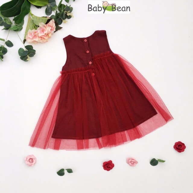 [MÃ THƯƠNG HIỆU YÊU THÍCH Voucher giảm 10%] Đầm Voan Phủ Lưới Đính Hoa Hồng Bé Gái BabyBean