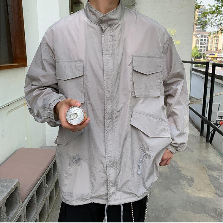 Áo Khoác Chống Nắng Phối Túi Màu Đen / Xám / Trắng Có Size M-5xl Phong Cách Thời Trang Hàn Quốc