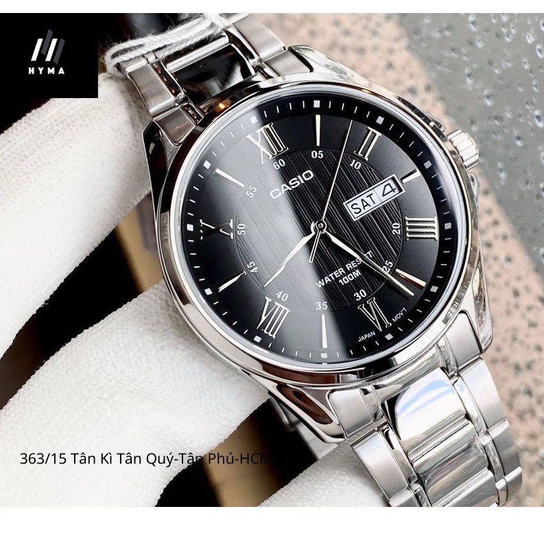 Đồng hồ nam dây thép mặt đen chính hãng Casio MTP 1384D-1AV Chống nước 100 mét - Size 41mm Bảo hành 1 năm Hyma watch
