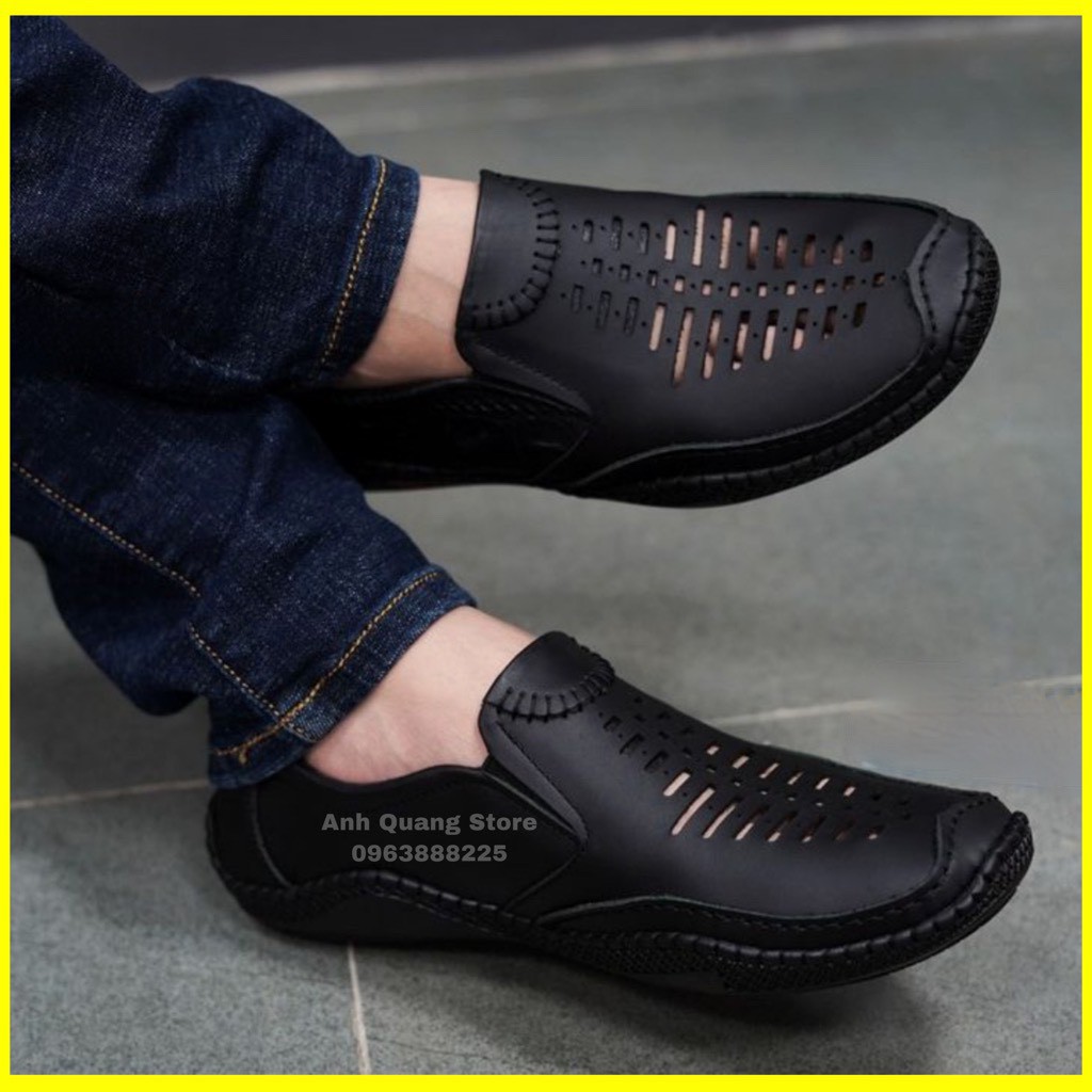 Giày lười nam da bò cao cấp hàng thiết kế dập vân nổi bật phong cách trẻ trung HT001