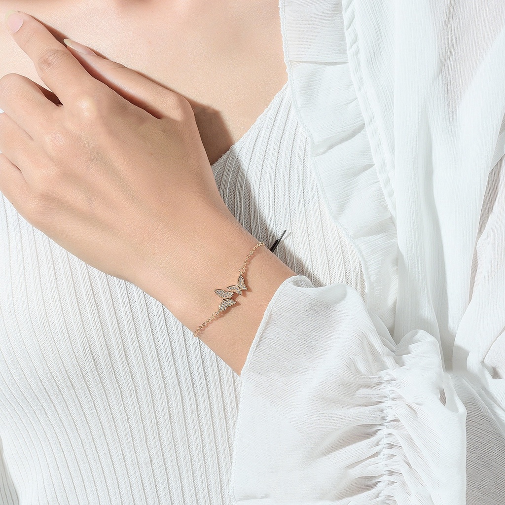 Ahellogirl Vòng Tay Hợp Kim Hình Bướm Đính Đá Xinh Xắn Cho Nữ
