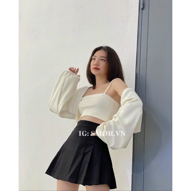 Set áo caridigan kèm áo 2 dây croptop trắng vải thun borip - C0N
