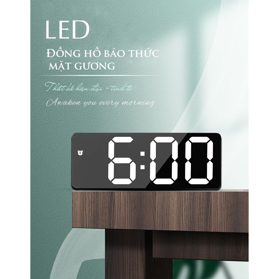 Đồng hồ led để bàn màn gương, hiển thị thời gian, nhiệt độ, chuông báo thức, cảm biến tự động mã G0712