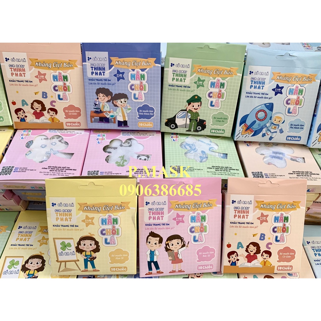 Hộp 10 Chiếc Khẩu Trang 3D MẦM CHỒI LÁ Thịnh Phát Cho Bé 3 Lớp Kháng Giọt Bắn, Kháng Khuẩn Tốt