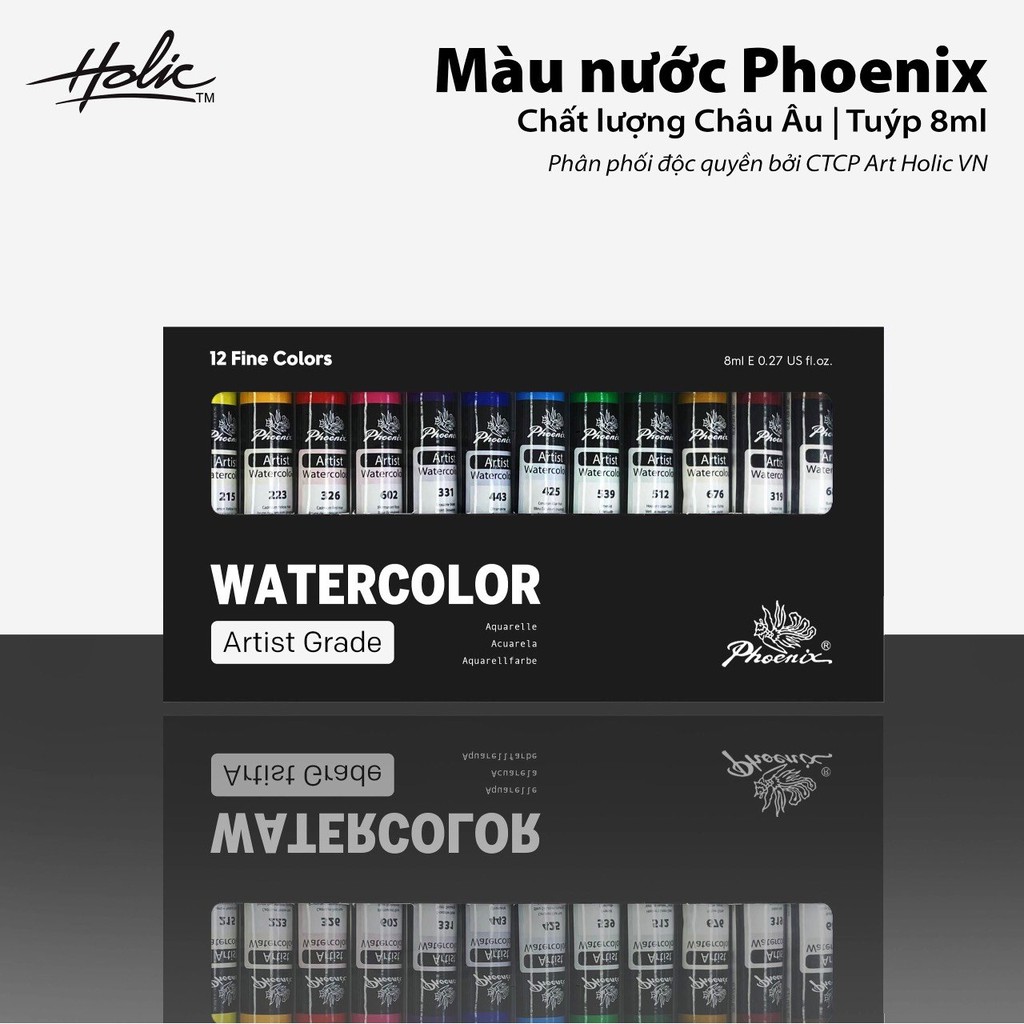 MÀU NƯỚC CAO CẤP DẠNG TUÝP 8ML PHOENIX ARTIST GRADE WATERCOLOR (HẠNG HỌA SĨ)