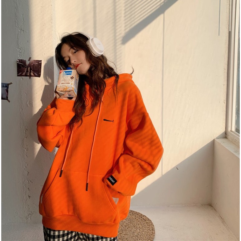 HOODIE |  Áo Hoodie Trơn Nam Nữ Form Rộng 2 Màu Cam Xám Vải Nỉ Dày Dặn 2 Lớp Không Xù Unisex Ulzzang | WebRaoVat - webraovat.net.vn