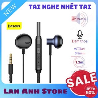 Tai nghe có dây 3.5mm baseus h19 tai nghe nhét tai âm thanh vòm 6d cách âm hiệu quả chống ồn cực tốt