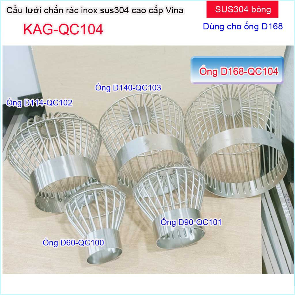 Cầu lưới Inox 304 dày chắn rác sân thượng KAG-QC104, cầu chặn rác thoát nước mưa D168-180 thoát nhanh chống tốt