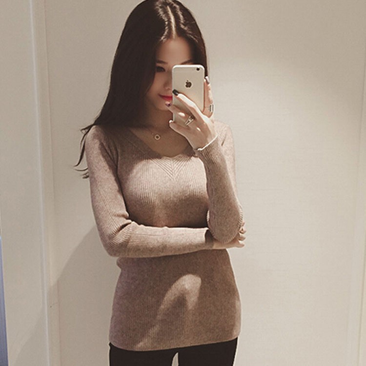Áo len nữ cổ tim len dày vừa dáng ôm xinh Al62