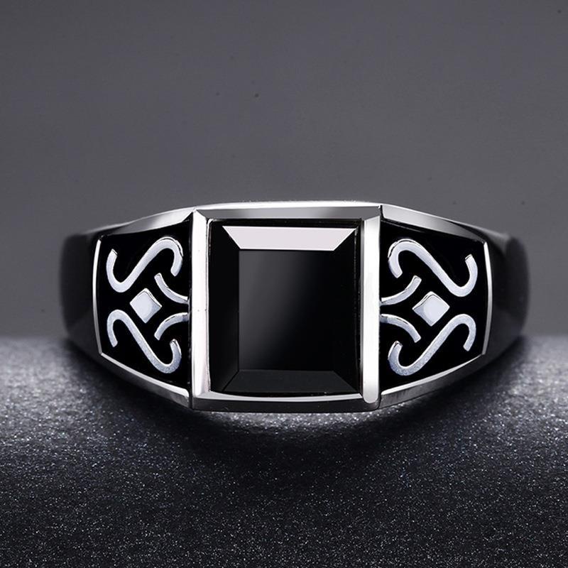 Nhẫn Đá Obsidian Phong Cách Retro Cho Nam