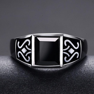 Nhẫn Đá Obsidian Phong Cách Retro Cho Nam