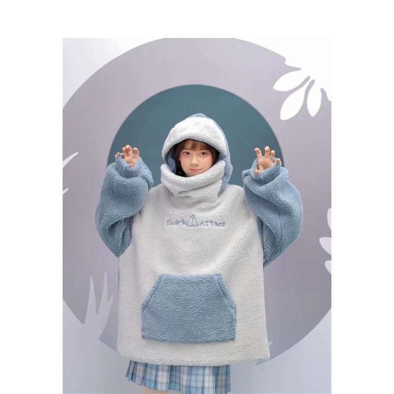 Áo hoodie nỉ lông cừu mũ cá áo đôi cực hót cực xinh | BigBuy360 - bigbuy360.vn