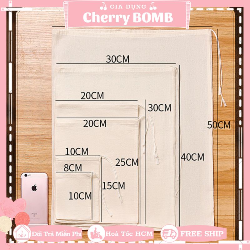 Set 2 Túi Lọc Vải Cotton 100% Không Tẩy Trắng Chuyên Dùng Đun Nấu Trà , Cà Phê Cold Brew , Lọc Gia Vị Nấu Ăn