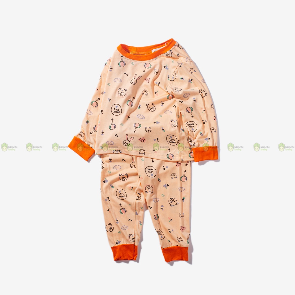 Bộ Dài Tay Cho Bé Trai, Bé Gái Vải Thun Lạnh Minky Mom Hoạ Tiết Mây Hồng, Đồ Bộ Cho Bé Mặc Nhà MKMTD2212