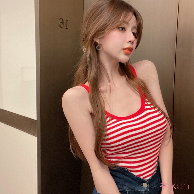 Áo Dệt Kim Sát Nách Dáng Ôm Kẻ Sọc Trẻ Trung Hợp Thời Trang Cho Bạn Gái