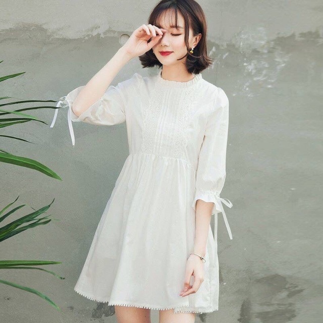Babydoll trắng tay nơ (kèm hình thật) | BigBuy360 - bigbuy360.vn