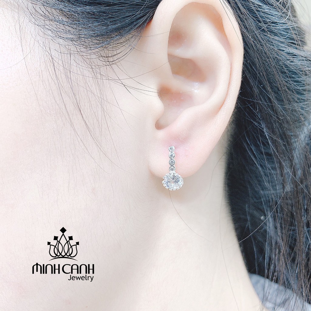 Bông Tai Bạc Khóa Bấm Đá Tròn - Minh Canh Jewelry