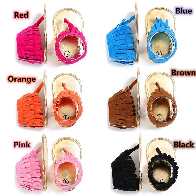 Giày Sandal Xỏ Ngón Phối Tua Rua Dễ Thương Cho Bé Gái