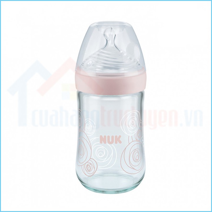 [CHÍNH HÃNG ĐỨC] Bình Sữa Cổ Hẹp Thủy Tinh Đa Tia Silicone Dẹt Chỉnh Nha NUK Nature Sense 240Ml Cho Trẻ 0-6 Tháng Tuổi
