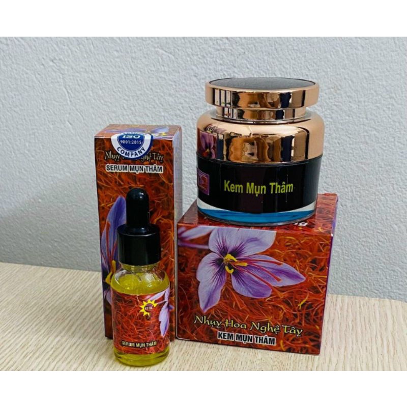 combo kem mụn và serum nhụy hoa nghệ tây