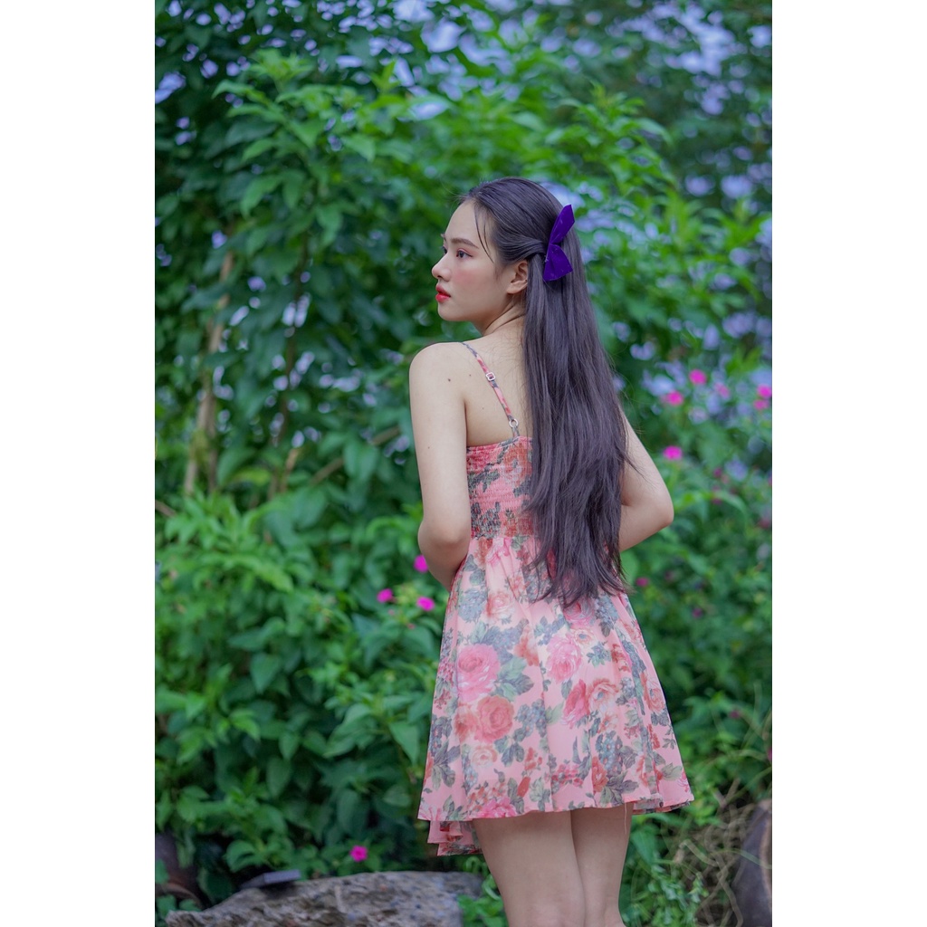Đầm hoa xòe hai dây phong cách Ulzzang Hàn Quốc, váy xoè hai dây hoa phong cách tiểu thư dễ thương một chút sexy