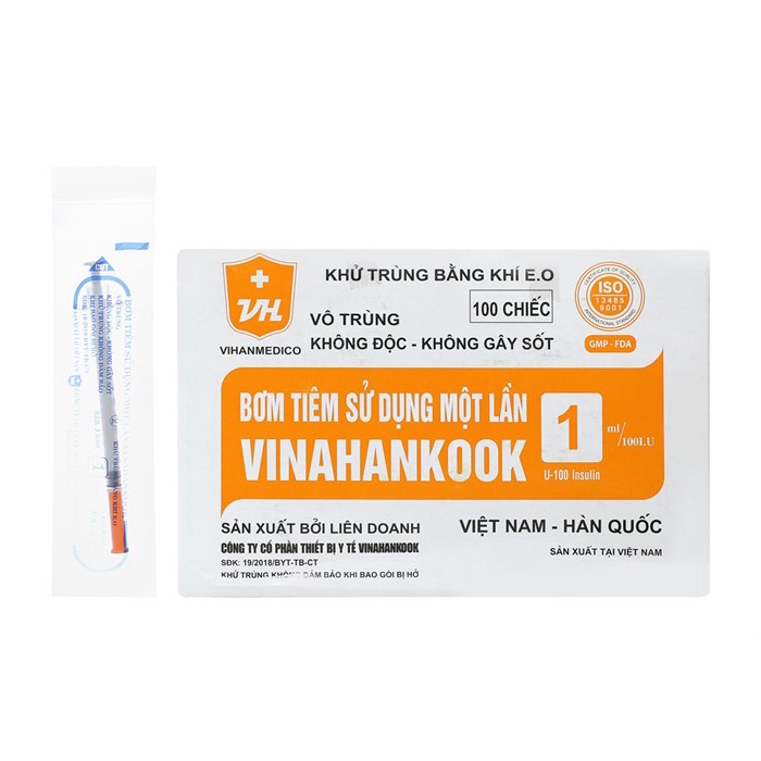 lẻ 1 cây bơm tiêm tiểu đường Vinahankook 1ml/100IU 30G 13mm