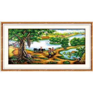 Tranh đính đá đa sắc Cây Đa Đầu Làng, KT Trung LV016 (150x75cm) chưa đính