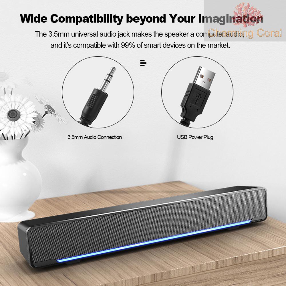 CTOY SADA V-196 USB Wired Computer Speaker Bar Stereo Subwoofer Powerful Music Player Bass Surround Sound Box 3.5mm Audio Input for PC Laptop Smartphone Tablet MP3 MP4