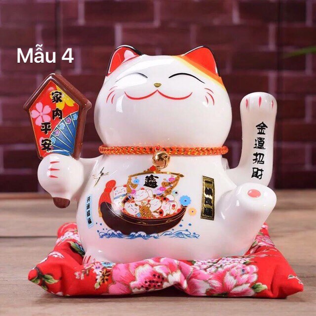 Mèo thần tài may mắn Maneki Neko 16cm vẫy tay (kèm sạc và đệm)