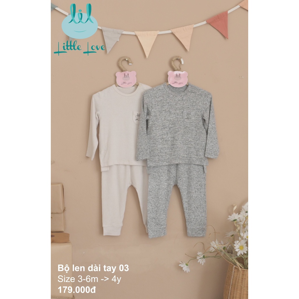 Bộ len dài tay Little love màu kem / ghi