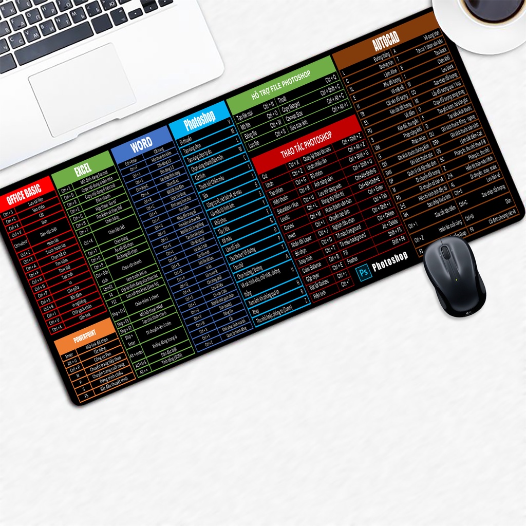 Lót chuột phím tắt Word Excel Power Point AutoCad Photoshop