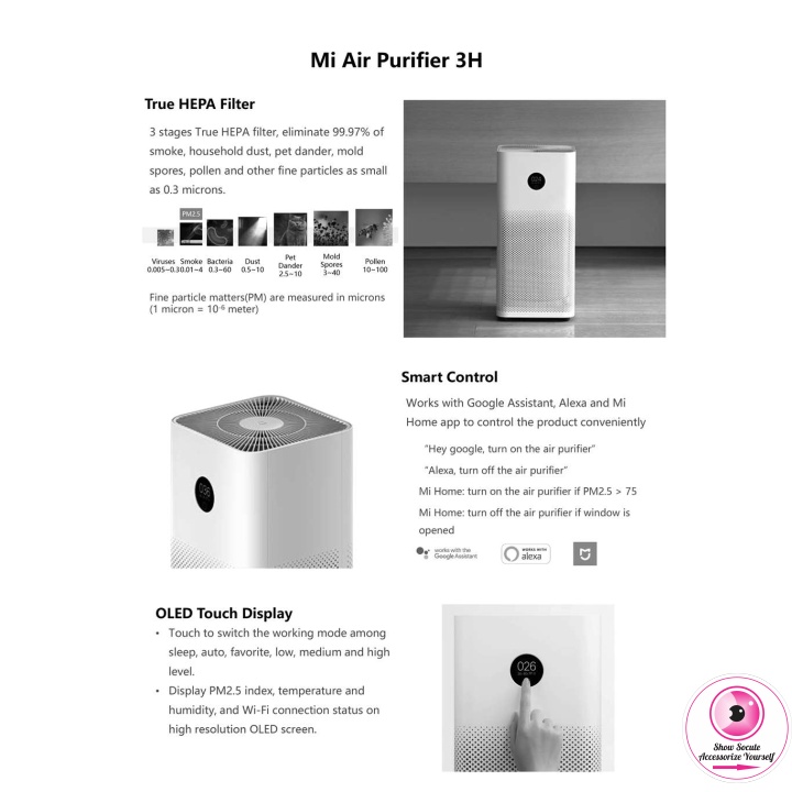 Máy lọc không khí Xiaomi Mi Air Purifier 3H I Xiaomi Mi Air Purifier Gen 3 - Diện tích 48m2 - Công suất 38W