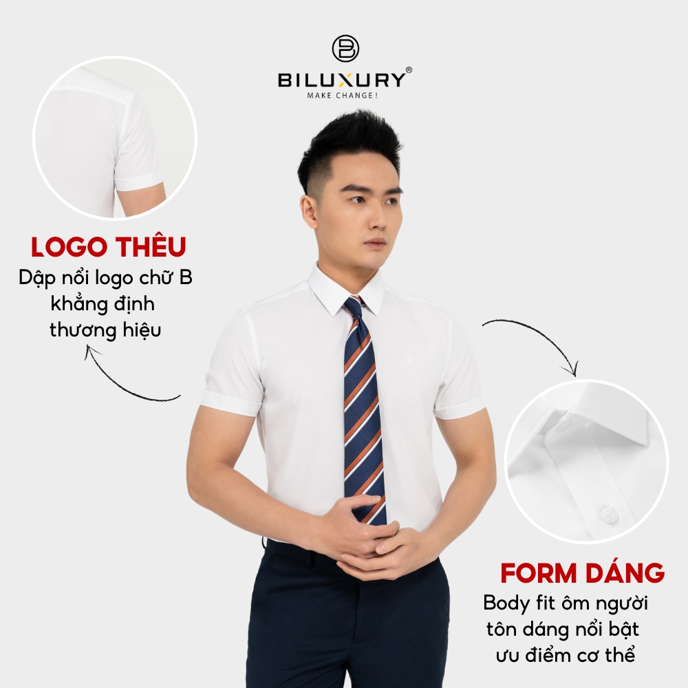 Áo Sơ Mi Nam Ngắn Tay T2 BILUXURY 6SMCB002TRK Chất Vải Kháng Khuẩn Chống Tia UV Form Chuẩn Thời Trang