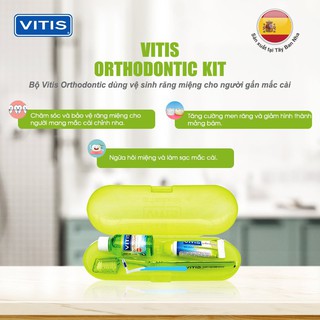 Bộ chăm sóc răng miệng du lịch làm mềm mảng bám cho người chỉnh nha, niềng răng Vitis Orthodontic Travel Kit