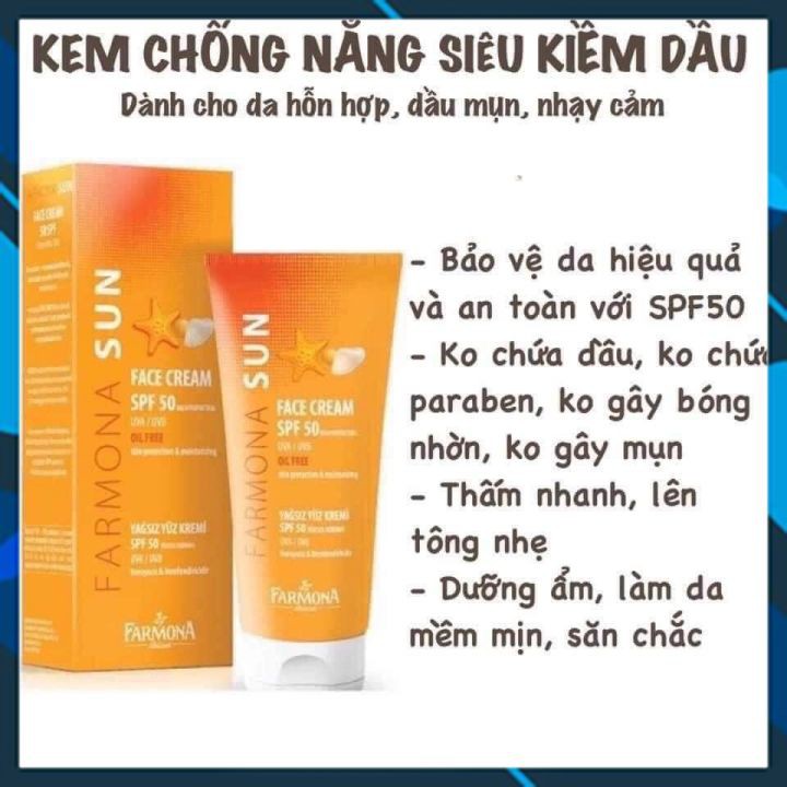 [Hàng Auth]Kem Chống Nắng Farmona Sun Face Cream Oil Free Spf 50 Cho Da Dầu Mụn White Store