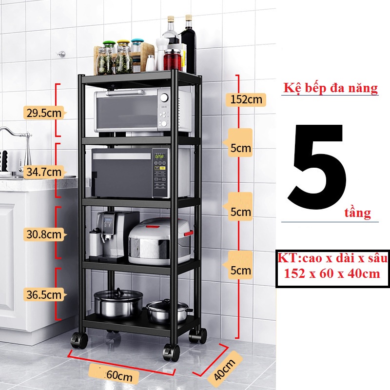 Giá Kệ Bếp Đa Năng Lò Vi Sóng -Kệ Bếp 3-4-5 Tầng Bằng Thép Sơn Tĩnh Điện Có Bánh Xe