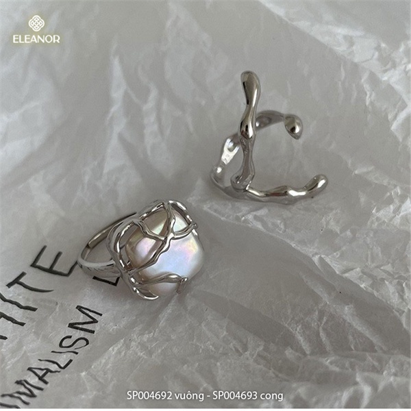Nhẫn nữ hở bạc 925 Eleanor Accessories viền cong đính ngọc trai nhân tạo phụ kiện trang sức 4692