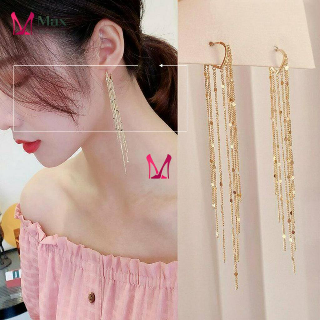 Bông Tai Nữ Dáng Dài Hình Trái Tim Phối Tua Rua Nhiều Màu Sắc