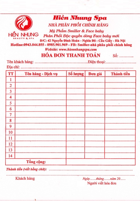 10 cuốn hoá đơn 1 liên, 2 liên in tên theo yêu cầu