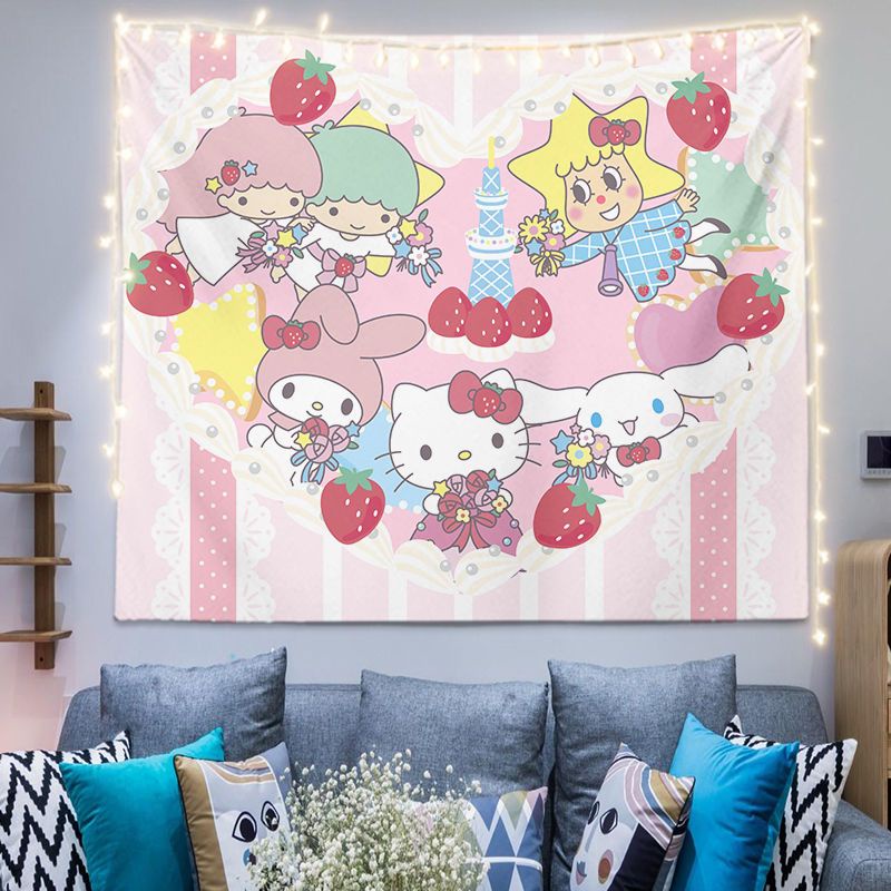 Thảm Vải Treo Tường Trang Trí In Hoạt Hình Kuromi Melody Dễ Thương