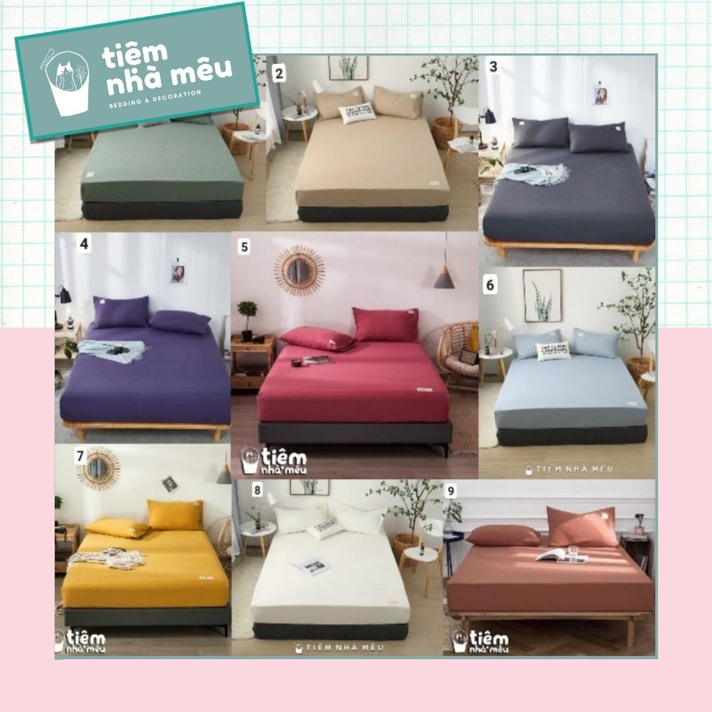 ( Full Màu Mới ) Bộ Ga Gối Cotton Tc✨m6/m8/2m - Tiệm Nhà Mêu✨ Set 3 Món Cotton Basic Trơn Không Phai Màu Xù