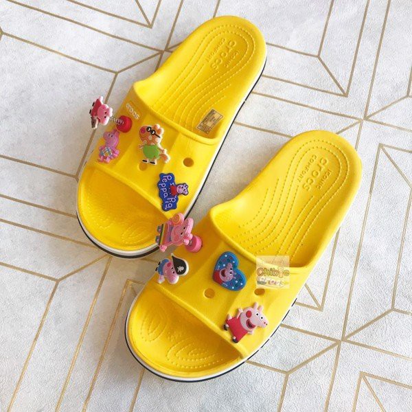 Dép lê cross baya nữ quai ngang màu vàng full box tặng 12 siticker cross gắn dép Cờ rốc