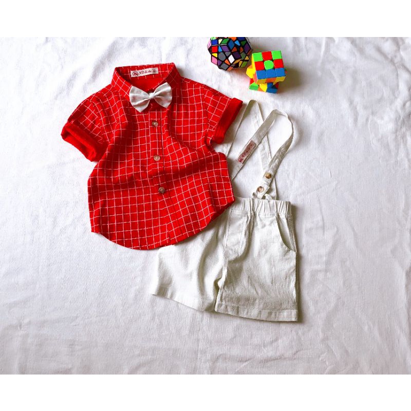 Bộ yếm vest gile bé trai kèm nơ đầy tháng thôi nôi 5-12kg