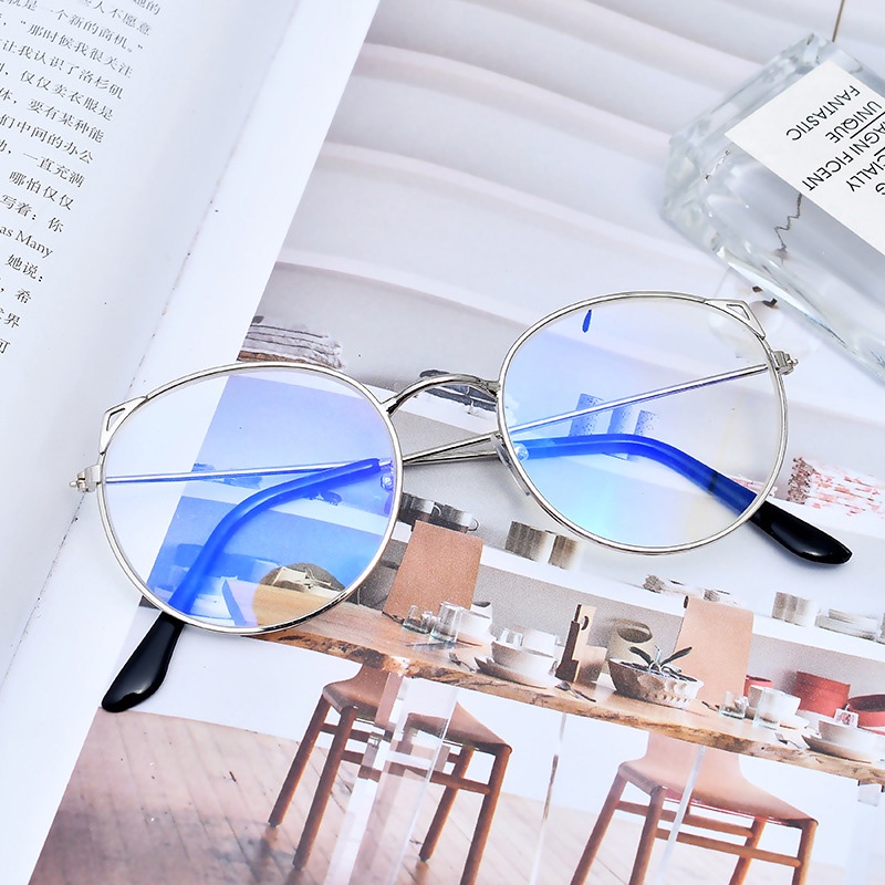 Mắt Kính Gọng Tròn Hình Tai Mèo Phong Cách Retro Thời Trang Cho Nữ